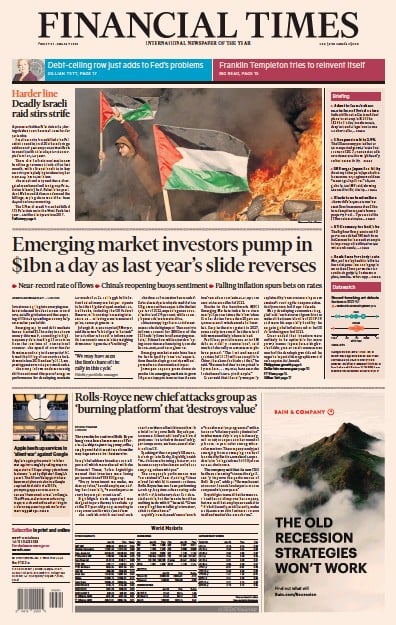 Financial Times (UK) Newspaper Front Page for 27 January 2023