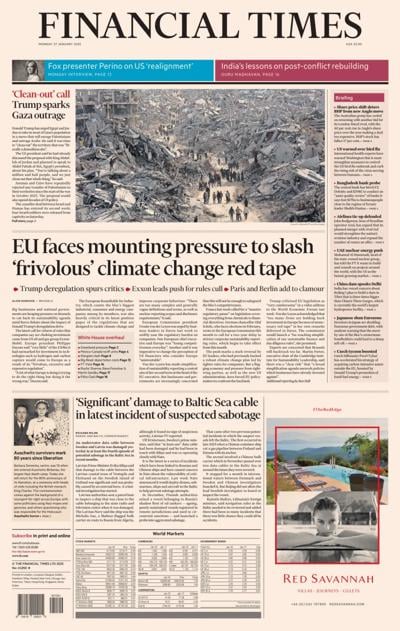 Financial Times (UK) Newspaper Front Page for 27 January 2025