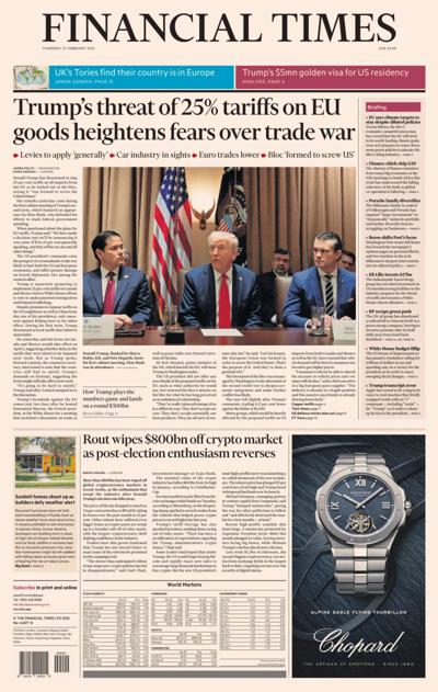 Financial Times (UK) Newspaper Front Page for 27 February 2025