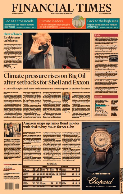 Financial Times Newspaper Front Page for 27 May 2021