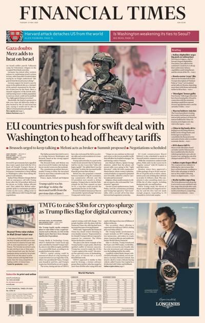 Financial Times (UK) Newspaper Front Page for 27 May 2025