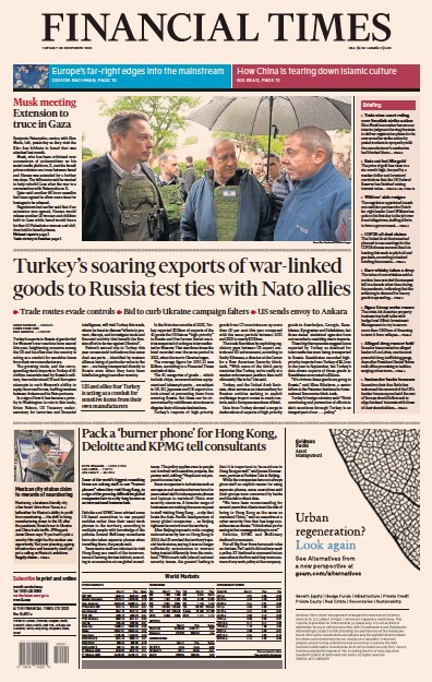 Financial Times (UK) Newspaper Front Page for 28 November 2023