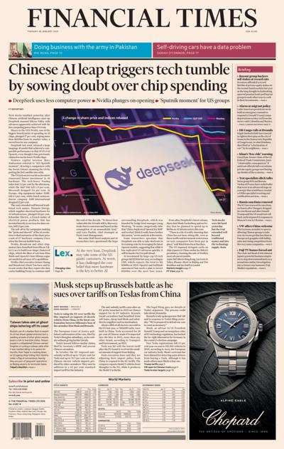 Financial Times (UK) Newspaper Front Page for 28 January 2025
