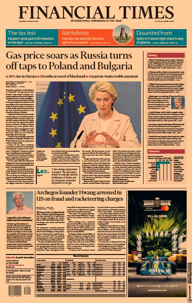 Financial Times Newspaper Front Page for 28 April 2022