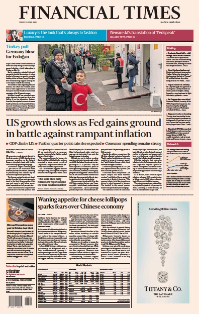Financial Times (UK) Newspaper Front Page for 28 April 2023