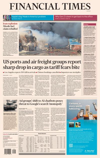 Financial Times (UK) Newspaper Front Page for 28 April 2025