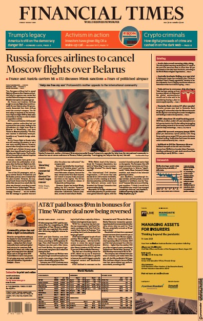 Financial Times Newspaper Front Page for 28 May 2021