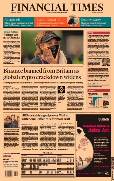 Financial Times (UK) Newspaper Front Page for 28 June 2021