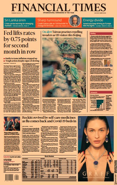Financial Times Newspaper Front Page for 28 July 2022