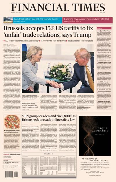 Financial Times (UK) Newspaper Front Page for 28 July 2025