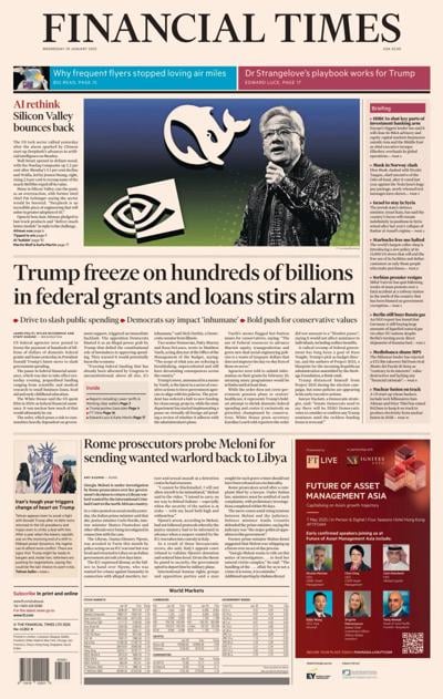 Financial Times (UK) Newspaper Front Page for 29 January 2025