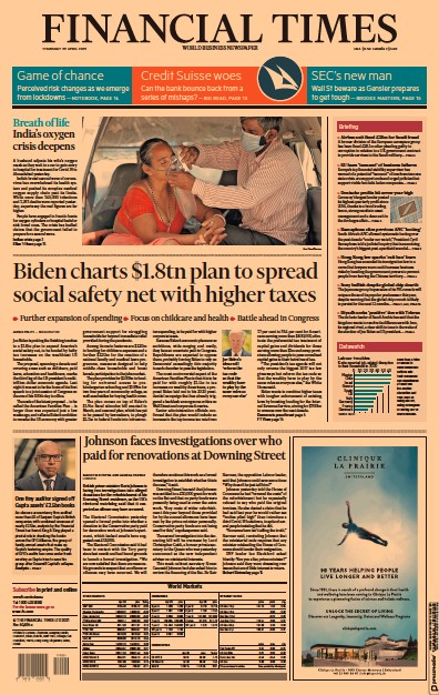 Financial Times (UK) Newspaper Front Page for 29 April 2021