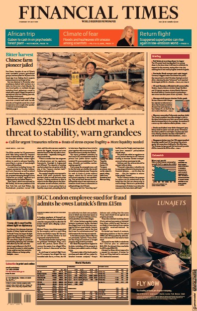 Financial Times (UK) Newspaper Front Page for 29 July 2021