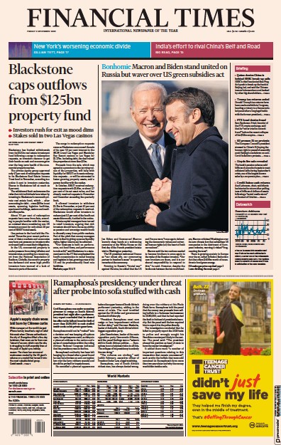Financial Times (UK) Newspaper Front Page for 2 December 2022