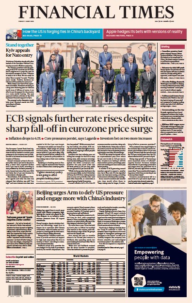 Financial Times (UK) Newspaper Front Page for 2 June 2023