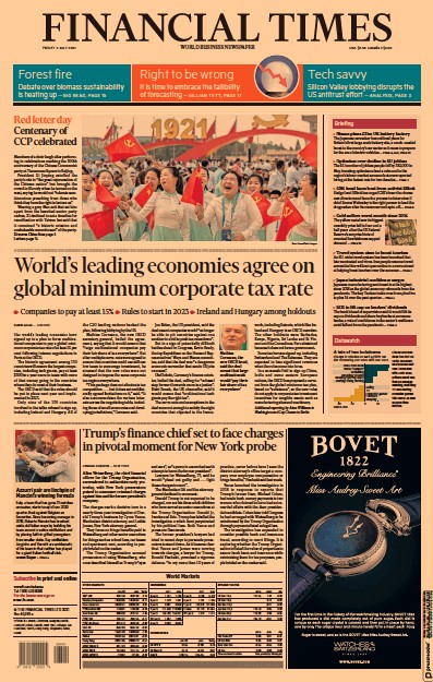 Financial Times (UK) Newspaper Front Page for 2 July 2021