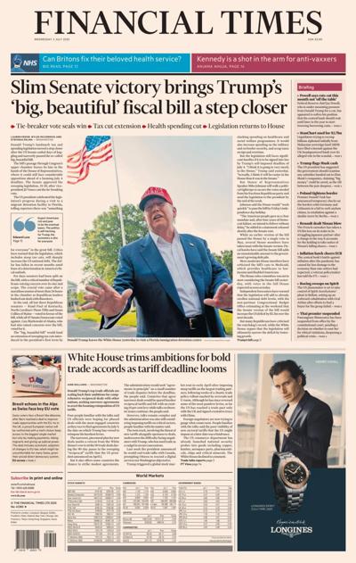 Financial Times (UK) Newspaper Front Page for 2 July 2025
