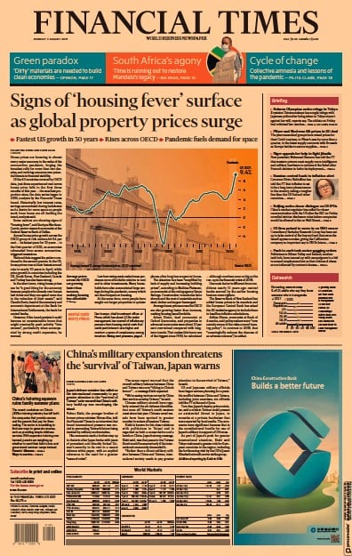 Financial Times (UK) Newspaper Front Page for 2 August 2021