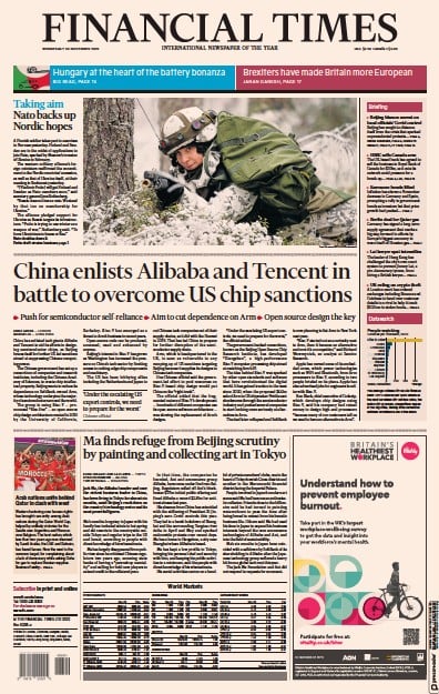 Financial Times (UK) Newspaper Front Page for 30 November 2022