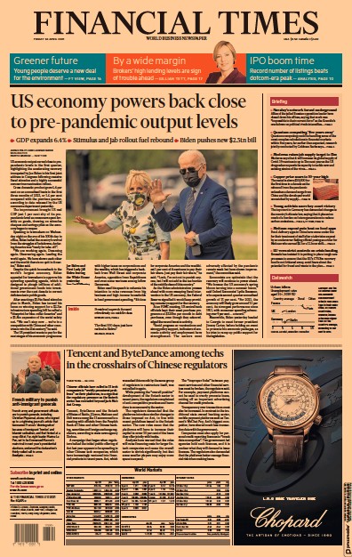 Financial Times (UK) Newspaper Front Page for 30 April 2021