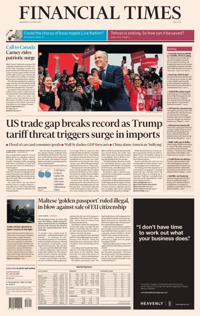 Financial Times (UK) Newspaper Front Page for 30 April 2025