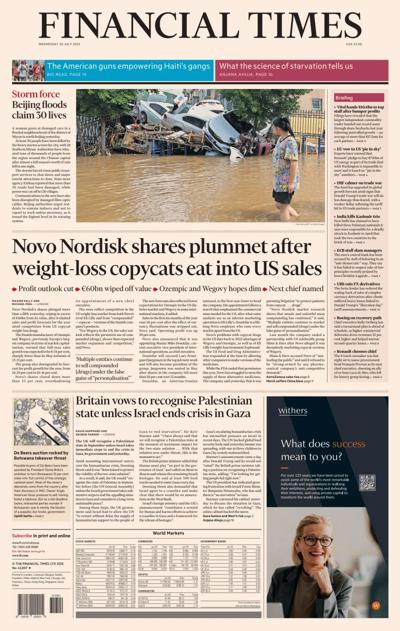 Financial Times (UK) Newspaper Front Page for 30 July 2025