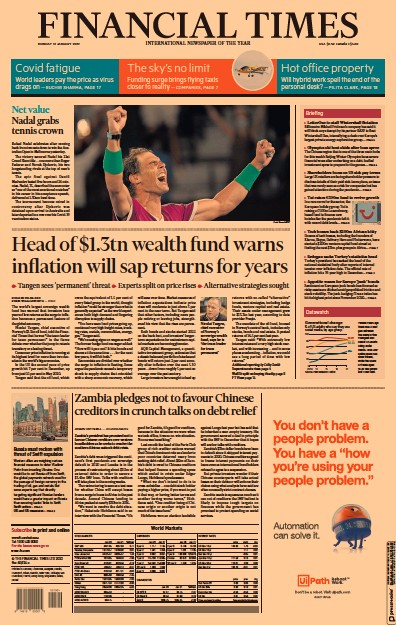 Financial Times (UK) Newspaper Front Page for 31 January 2022