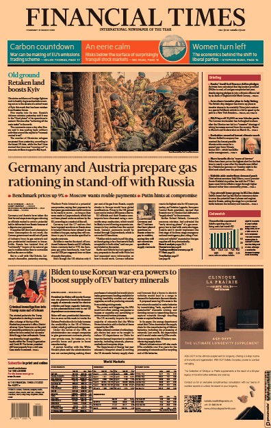 Financial Times (UK) Newspaper Front Page for 31 March 2022