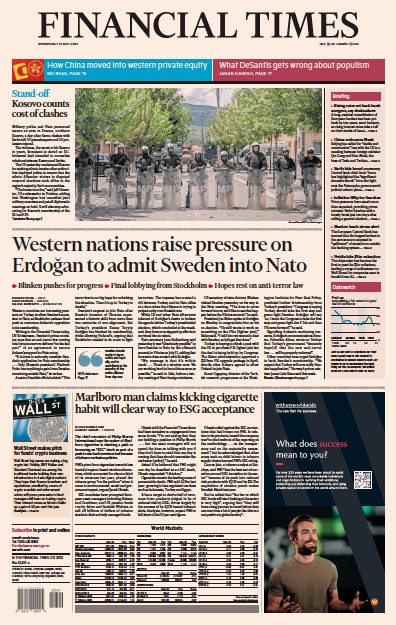 Financial Times (UK) Newspaper Front Page for 31 May 2023