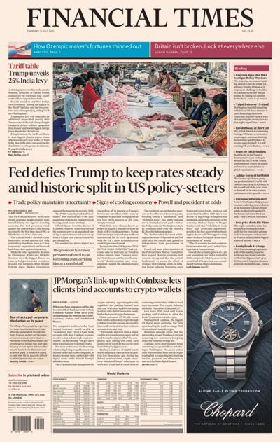 Financial Times (UK) Newspaper Front Page for 31 July 2025