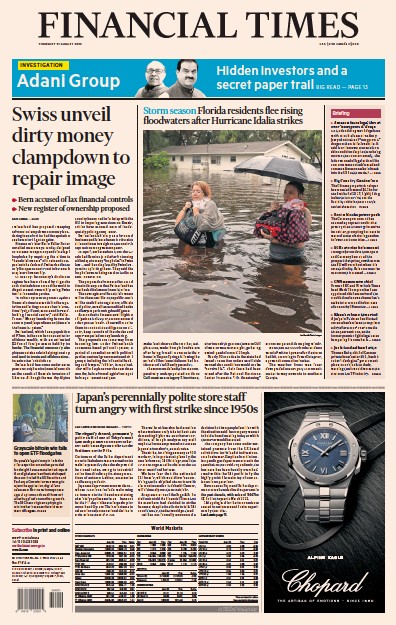 Financial Times (UK) Newspaper Front Page for 31 August 2023