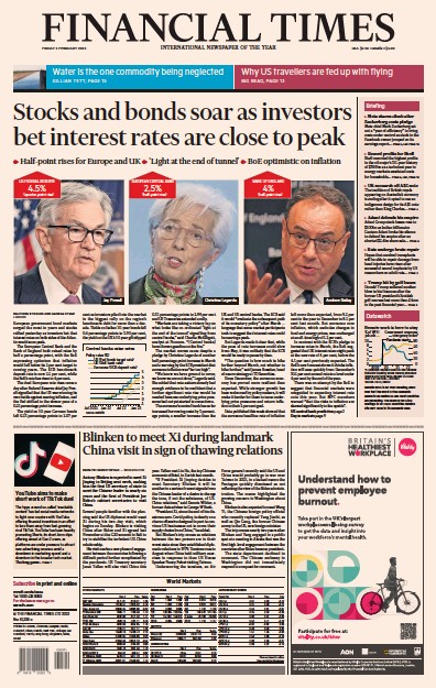 Financial Times (UK) Newspaper Front Page for 3 February 2023