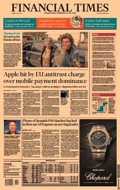 Financial Times (UK) Newspaper Front Page for 3 May 2022