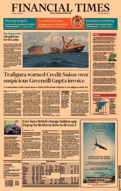 Financial Times Newspaper Front Page for 3 June 2021