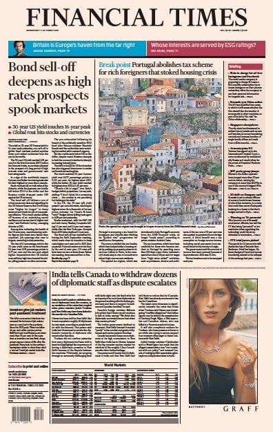 Financial Times (UK) Newspaper Front Page for 4 October 2023
