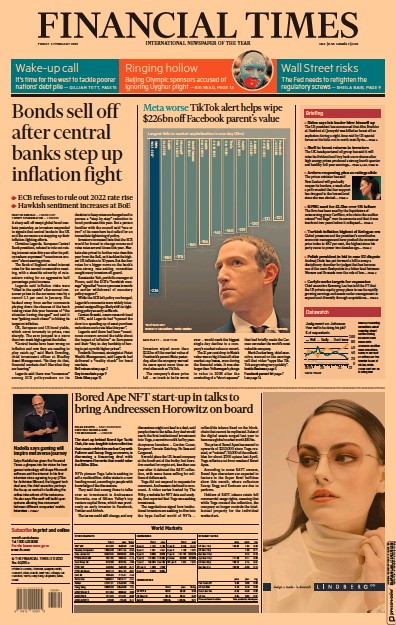 Financial Times (UK) Newspaper Front Page for 4 February 2022