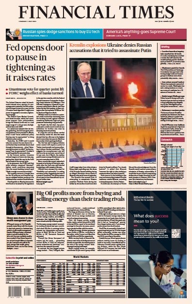 Financial Times (UK) Newspaper Front Page for 4 May 2023