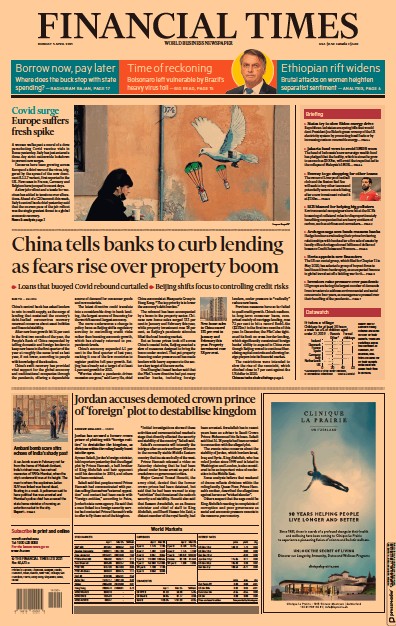 Financial Times (UK) Newspaper Front Page for 5 April 2021