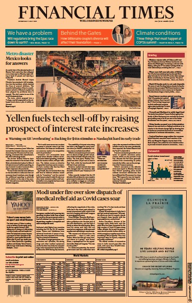 Financial Times Newspaper Front Page for 5 May 2021