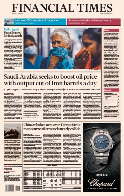 Financial Times Newspaper Front Page for 5 June 2023