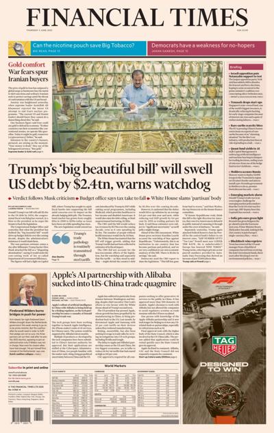 Financial Times (UK) Newspaper Front Page for 5 June 2025