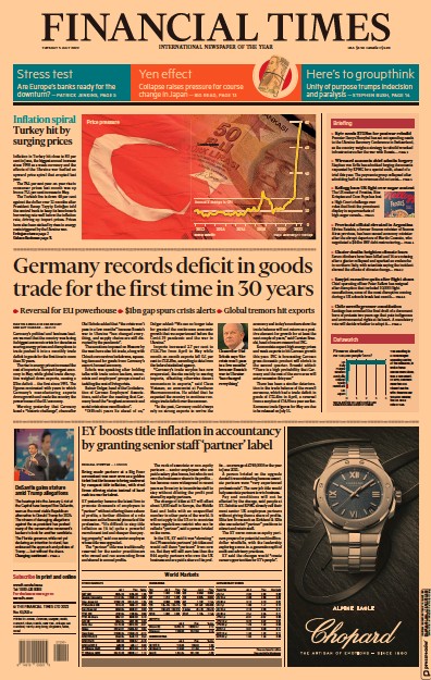 Financial Times (UK) Newspaper Front Page for 5 July 2022
