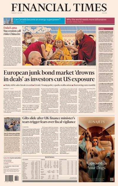 Financial Times (UK) Newspaper Front Page for 5 July 2025