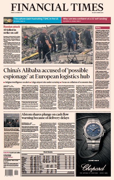 Financial Times (UK) Newspaper Front Page for 6 October 2023