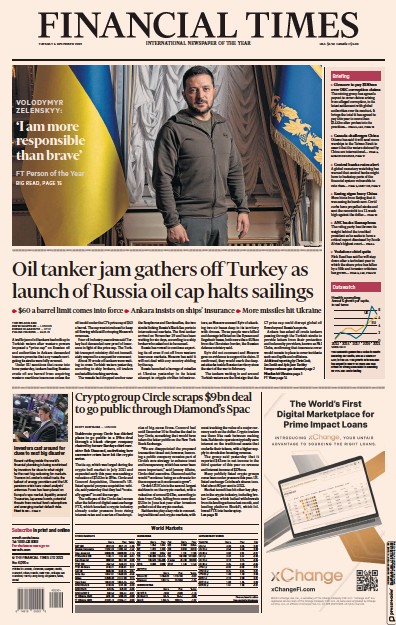 Financial Times Newspaper Front Page for 6 December 2022