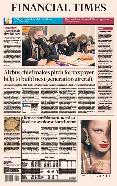 Financial Times (UK) Newspaper Front Page for 6 December 2023