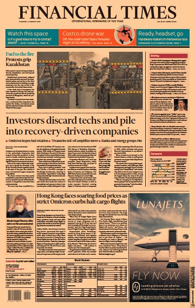 Financial Times (UK) Newspaper Front Page for 6 January 2022