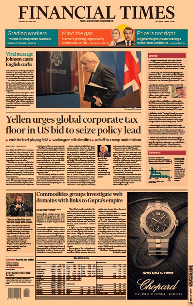 Financial Times (UK) Newspaper Front Page for 6 April 2021