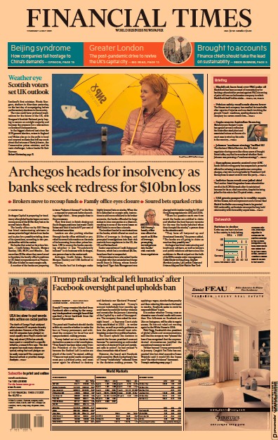 Financial Times (UK) Newspaper Front Page for 6 May 2021