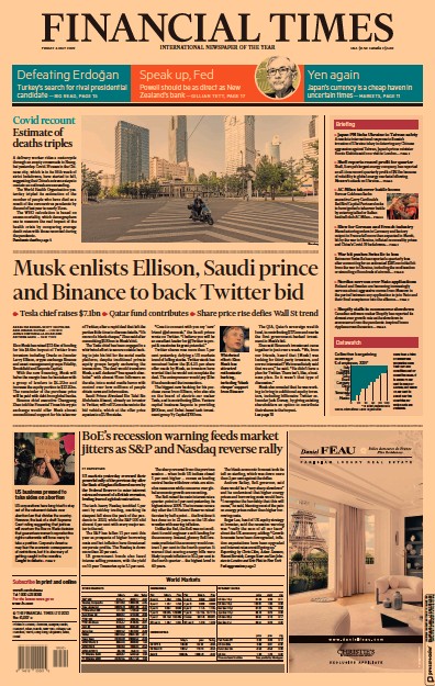 Financial Times (UK) Newspaper Front Page for 6 May 2022